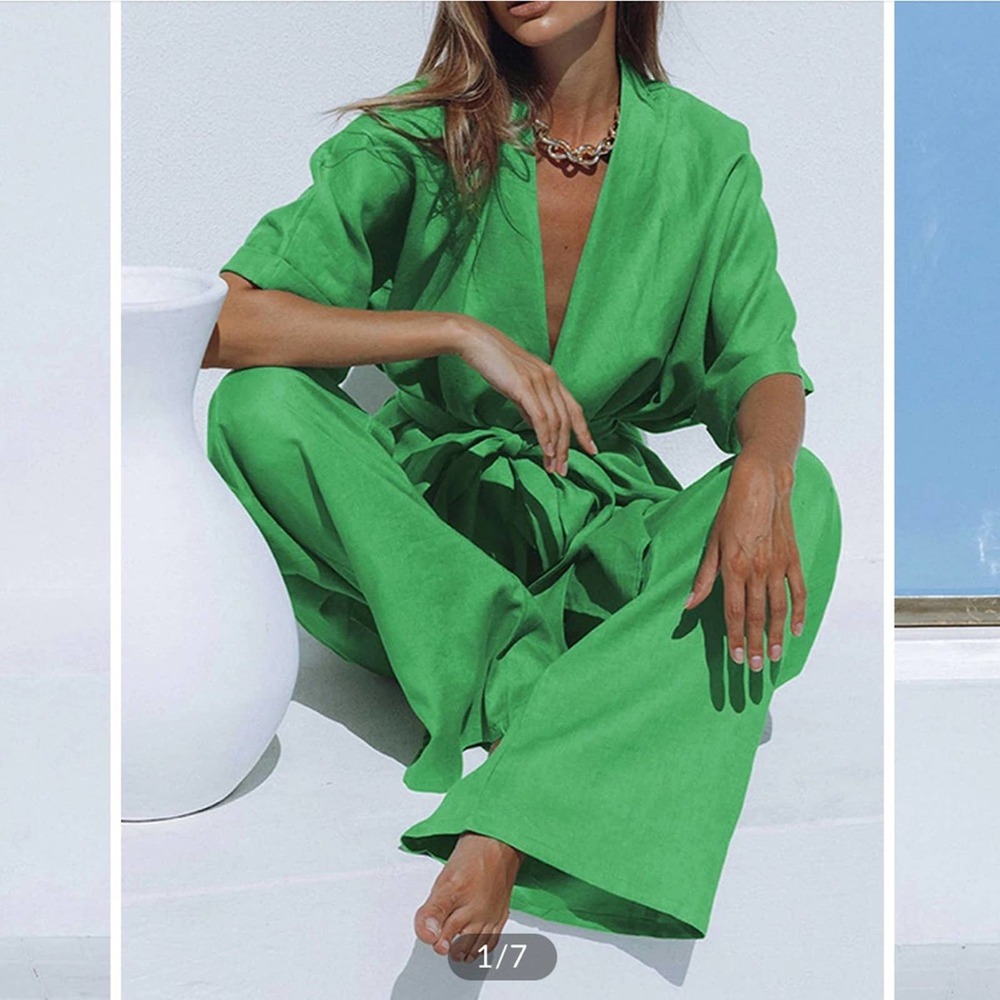 Oversized Linen Tied Two Piece Pants Set